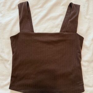 Brown square neck tank top